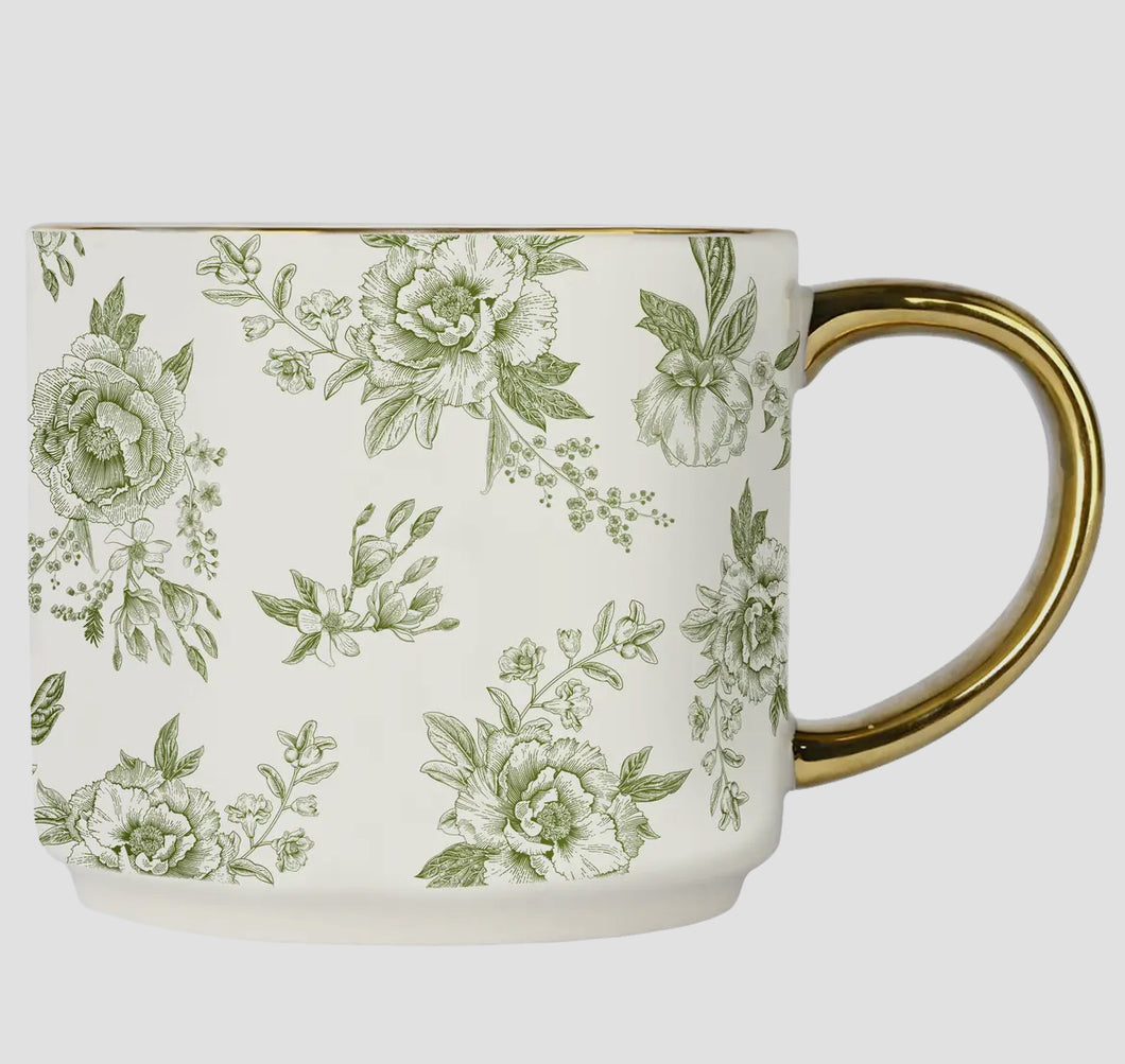 Green floral coffee mug