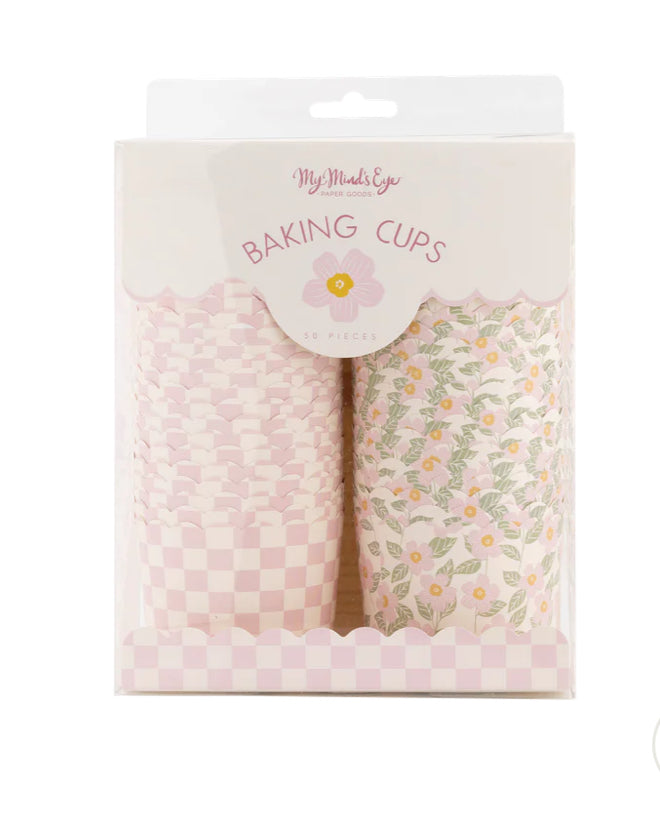 Floral and Checkered Baking Cups