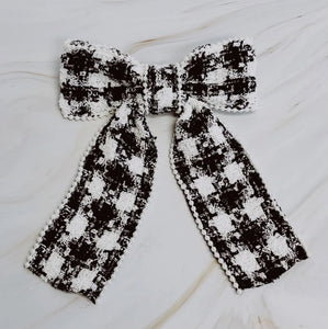Black and White Checkered Tweed Bow