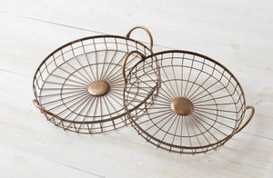 Weathered Wire Round Trays, Copper