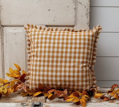 Orange and Cream Checkered Pillow