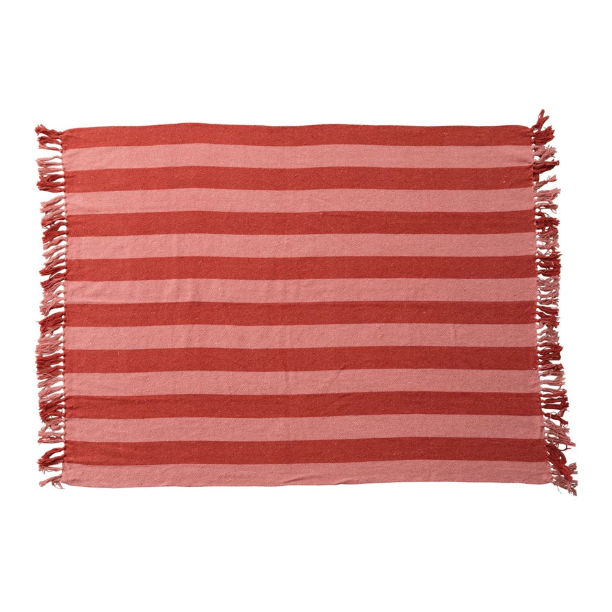 Tassel cotton throw blanket with stripes