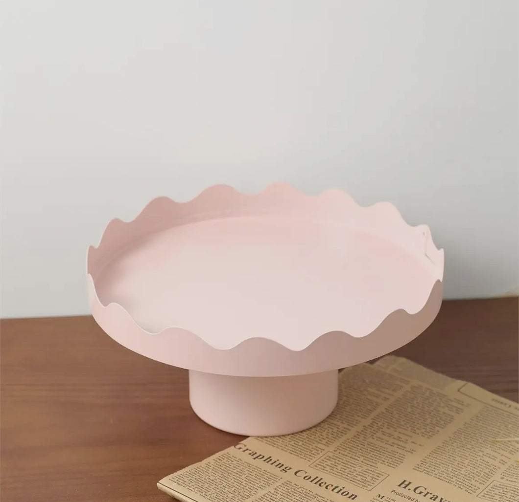 Pink scalloped cake stand