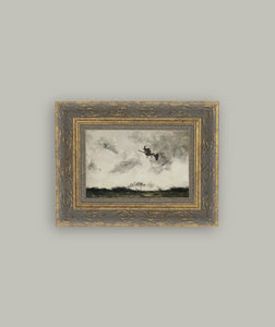 Witch flying through the night framed antique art