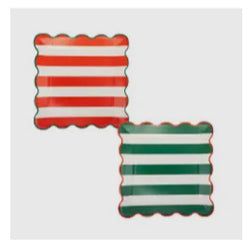 Red and Green Striped Paper Plate set