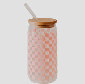 Pink checkered glass cup