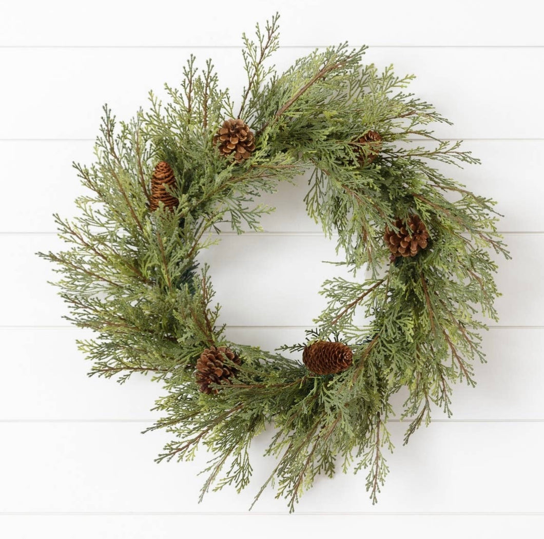Cedar wreath with pine cones