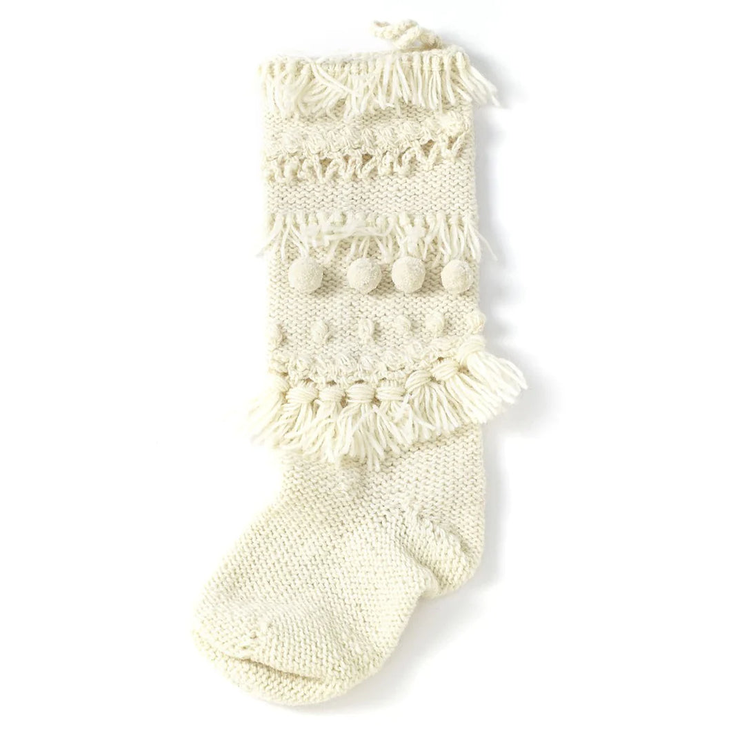 PomPom White Knit Stocking