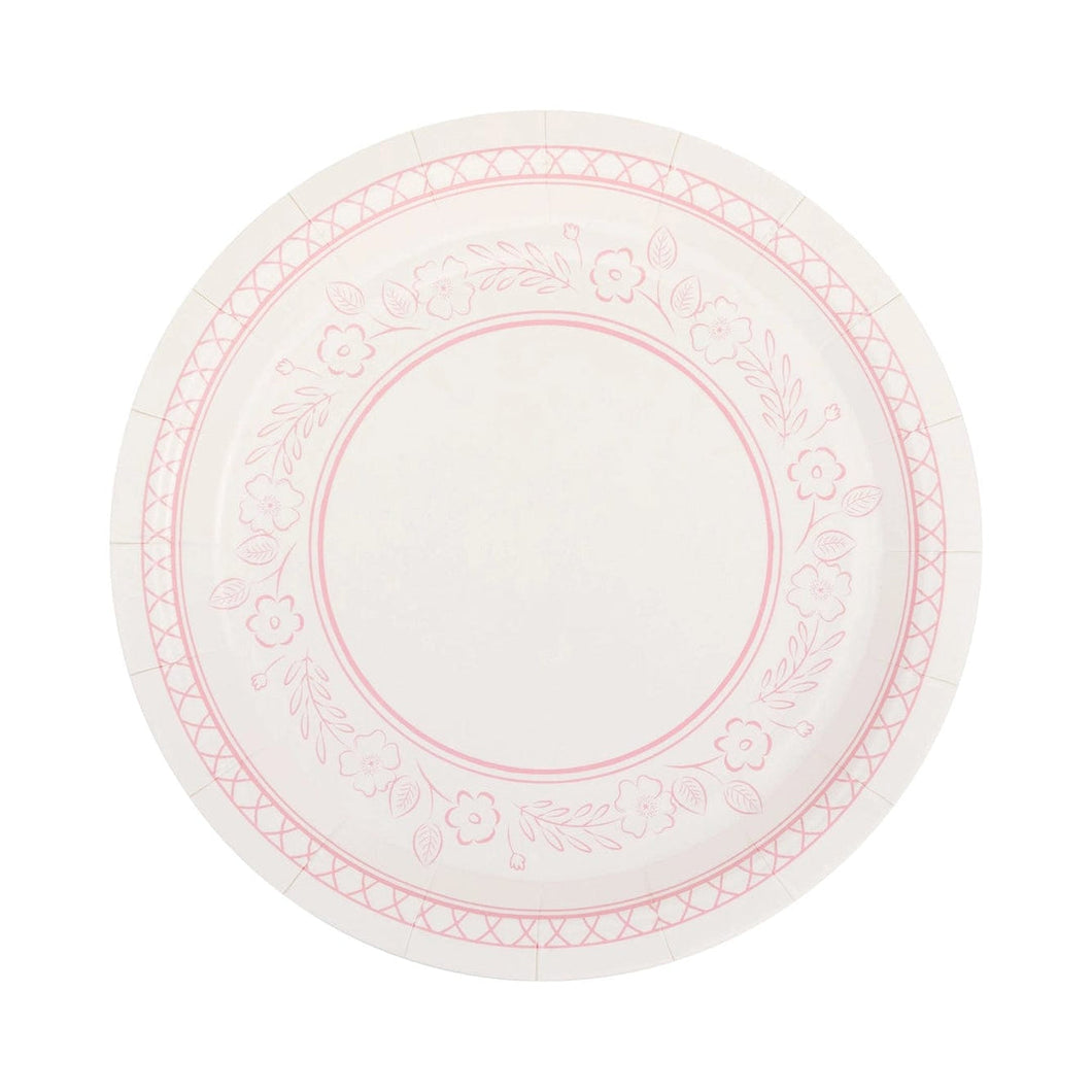 Pink and white floral paper plates