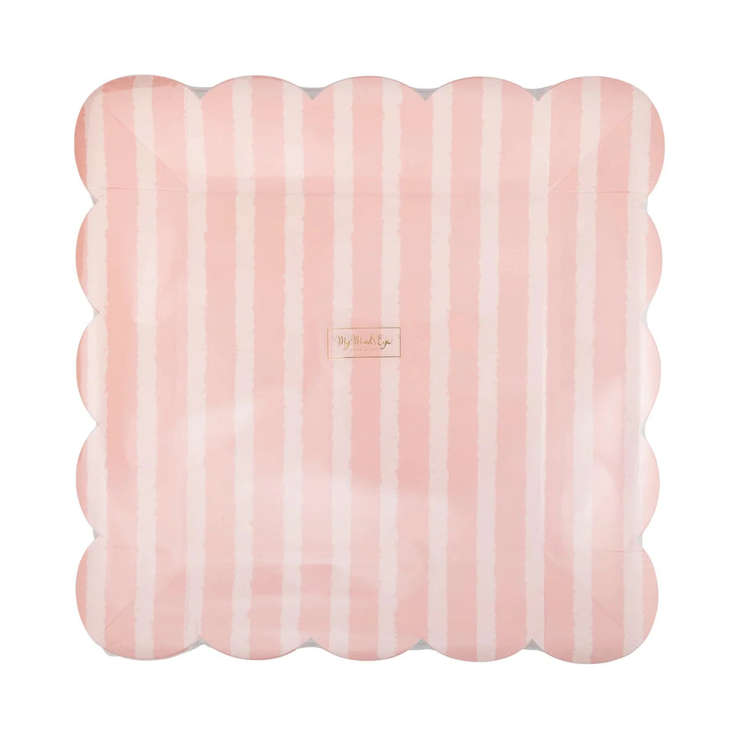 Pink striped paper plate