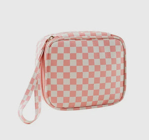 Checkered cosmetic makeup bag