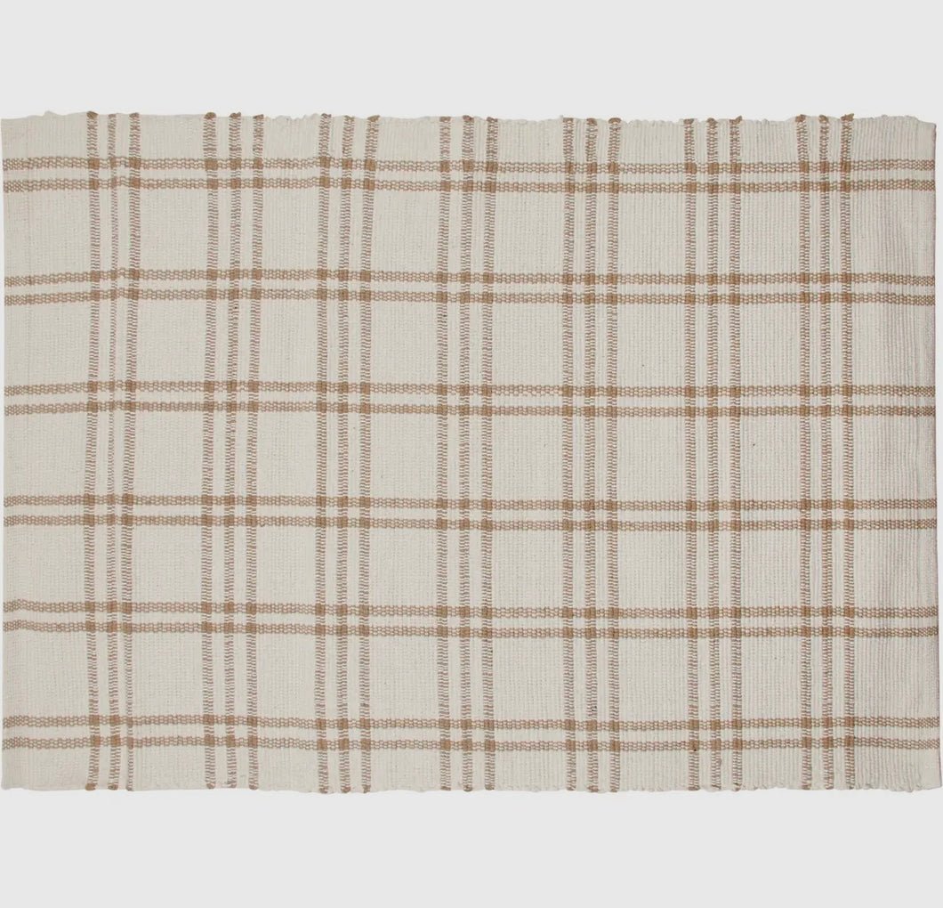 Cream plaid layered rug