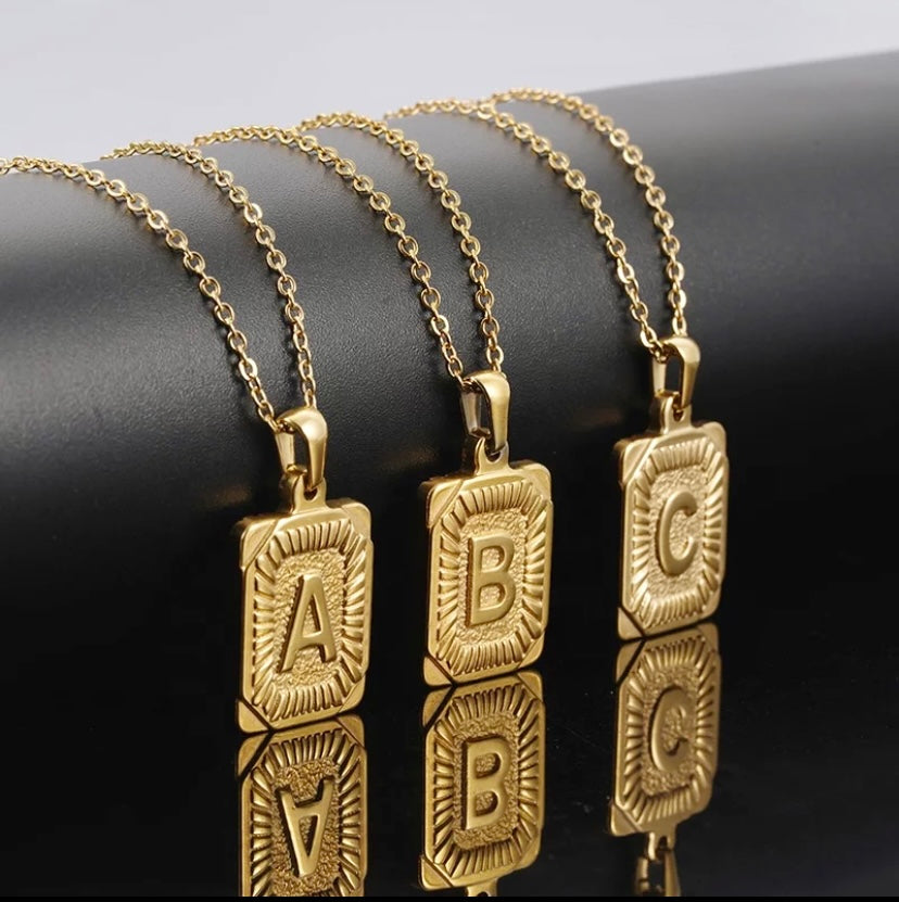 Initial gold block necklace